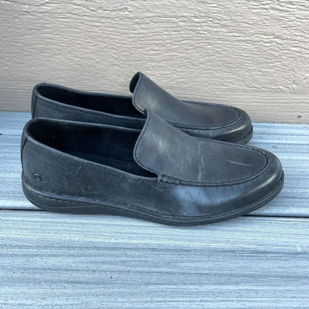 Born Crown Shoes Mens 11 Casual Slip On Moc Toe Loafer Black Leather LIghtweight